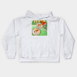 Eroica Britannia Bakewell Pudding and cup of tea on green Kids Hoodie